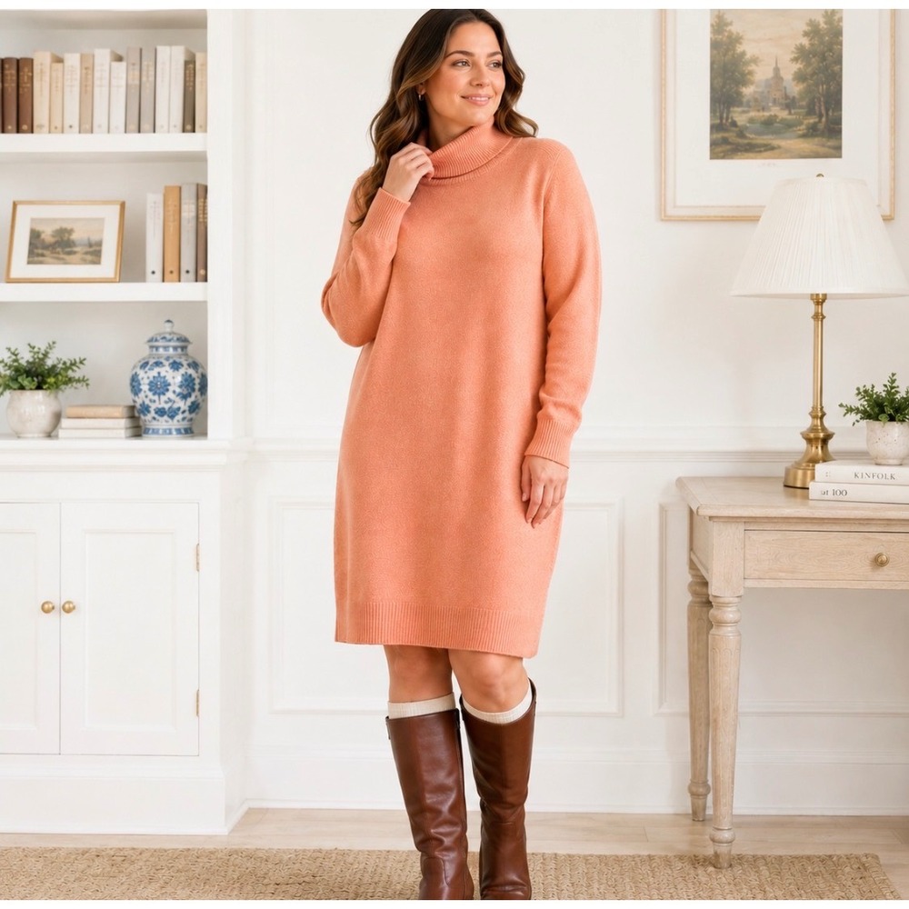 J.Crew Womens Sweater Dress L Merino Alpaca Blend Turtleneck Peach Soft Girl